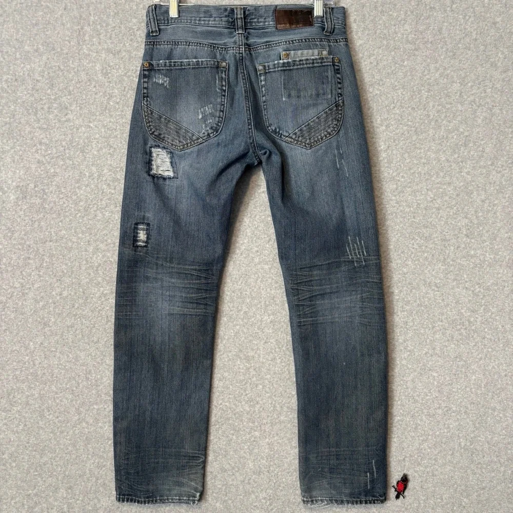Lazer Mens 30x32‎ Straight Leg Jeans Blue Jeans Distressed Patchwork Grunge